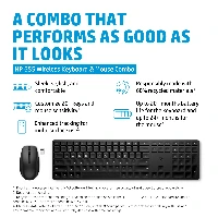 HP655WirelessKeyboardandMouseCombo,Full-size(100%),RFWireless,Membrane,Black,Mouseincluded