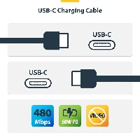StarTech.com 2m (6ft) USB-C Charging Cable, 60W (3A) PD, Dual-Layer Braided Nylon/TPE Jacket, Rugged USB C Charging Cord, USB 2.0 Laptop Charger Cable, 2 m, USB C, USB C, USB 2.0, 0.48 Gbit/s, Black