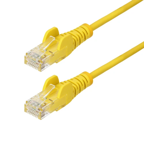 StarTech.com 25cm Yellow Slim CAT6 Ethernet Cable, Snagless, 100W PoE, UTP, LSZH, 28AWG Pure Bare Copper Wire, Slim RJ45 Network Patch Cord w/Strain Reliefs, Fluke Tested, 0.25 m, Cat6, U/UTP (UTP), RJ-45, RJ-45, Yellow