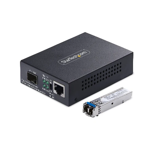 StarTech.com Gigabit Ethernet Copper-to-Fiber Media Converter, SM LC, 20km, 10/100/1000 Mbps, RJ45 to LC, Full Metal, 9K Jumbo Frames, TAA Compliant, 2000 Mbit/s, 10Base-T, 100Base-TX, 1000Base-T, 1000Base-LX, IEEE 802.3, IEEE 802.3ab, IEEE 802.3u, IEEE 802.3z, Fast Ethernet, Gigabit Ethernet, 10,100,1000 Mbit/s