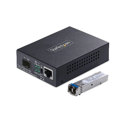 StarTech.com Gigabit Ethernet Copper-to-Fiber Media Converter, SM LC, 40km, 10/100/1000 Mbps, RJ45 to LC, Full Metal, 9K Jumbo Frames, TAA Compliant, 2000 Mbit/s, 10Base-T, 100Base-TX, 1000Base-T, 1000Base-LX, IEEE 802.3, IEEE 802.3ab, IEEE 802.3u, IEEE 802.3z, Fast Ethernet, Gigabit Ethernet, 10,100,1000 Mbit/s
