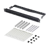 StarTech.com 24 Port 1U Feed Through Patch Panel with Cable Management Bar, Rackmount Cat6 Ethernet Patch Panel with RJ45 UTP Inline Couplers, RJ-45, Cat5e, Cat6, U/UTP (UTP), 1U, Black, Steel
