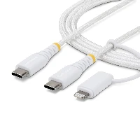 StarTech.com 2m (6ft) 2-in-1 Rugged USB-C Charging Cable with Lightning Adapter, 30W/60W (3A), Apple MFi Certified, Braided USB C Charger Cord for iPhone/iPad/Android, 2 m, USB C, USB C, 0.48 Gbit/s, White