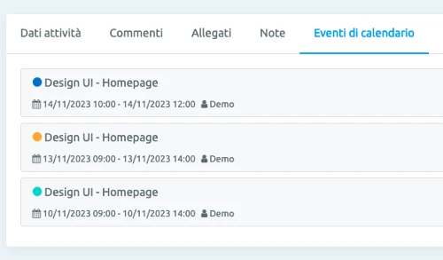 Dettaglio attività con elenco eventi e riepilogo ore per risorsa