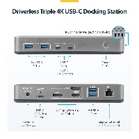 StarTech.com 199UE-USBC-DOCK, Wired, USB 3.2 Gen 2 (3.1 Gen 2) Type-C, 10,100,1000 Mbit/s, Grey, 10 Gbit/s, 4K Ultra HD