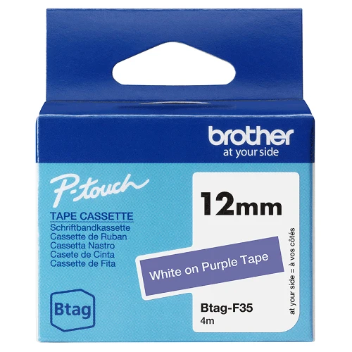 Brother BTAG-F35, White on purple, Philippines, 5 year(s), Brother, P-touch PT-N10, PT-N20, PT-N25BT, 1.2 cm