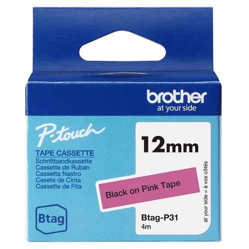 Brother BTAG-P31, Black on pink, Philippines, 5 year(s), Brother, P-touch PT-N10, PT-N20, PT-N25BT, 1.2 cm