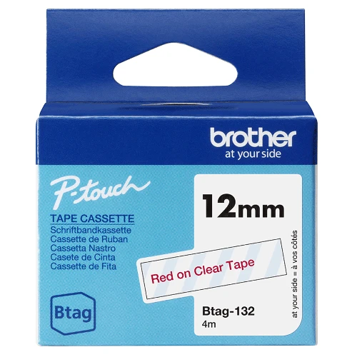 Brother BTAG-132, Red on transparent, Philippines, 5 year(s), Brother, P-touch PT-N10, PT-N20, PT-N25BT, 1.2 cm