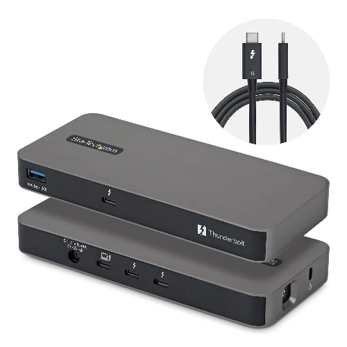 StarTech.com 4-Port Thunderbolt 5 Hub with Thunderbolt Share KVM, 80/120Gbps, 8K Multi-Display, 140W PD, USB-A 10Gbps, TB4 & USB4, MacBook M4 Pro M4 Max M5, Thunderbolt 5, Thunderbolt 5, USB 3.2 Gen 2 (3.1 Gen 2) Type-A, Kensington, 80 Mbit/s, 7680 x 4320, Grey
