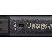 Kingston Technology IronKey 64GB Locker Plus 50 G2, FIPS 197, AES-256, 64 GB, USB Type-A, 3.2 Gen 1 (3.1 Gen 1), 145 MB/s, Cap, Black