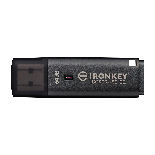 Kingston Technology IronKey 64GB Locker Plus 50 G2, FIPS 197, AES-256, 64 GB, USB Type-A, 3.2 Gen 1 (3.1 Gen 1), 145 MB/s, Cap, Black
