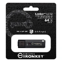 Kingston Technology IronKey 64GB Locker Plus 50 G2, FIPS 197, AES-256, 64 GB, USB Type-A, 3.2 Gen 1 (3.1 Gen 1), 145 MB/s, Cap, Black