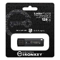 Kingston Technology IronKey 128GB Locker Plus 50 G2, FIPS 197, AES-256, 128 GB, USB Type-A, 3.2 Gen 1 (3.1 Gen 1), 145 MB/s, Cap, Black
