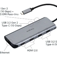 Targus Dual Video Mobile Dock with 140W EPR Pass-Thru, Wired, USB 3.2 Gen 2 (3.1 Gen 2) Type-C, 140 W, 1000 Mbit/s, Grey, 10 Gbit/s