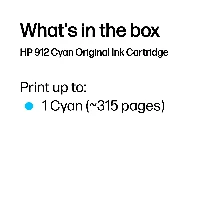 HP 912 Cyan Original Ink Cartridge, Standard Yield, Cyan, Pigment-based ink, 2.9 ml, 1 pc(s), Single pack