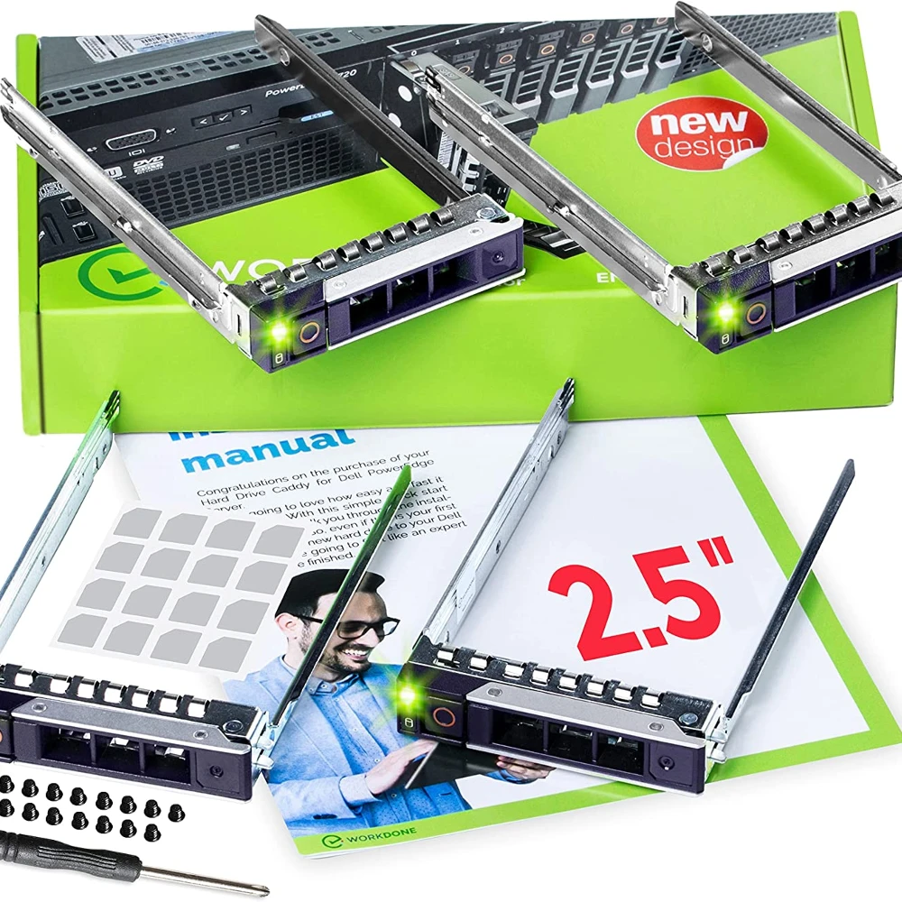 WorkDone 4 pezzi - Caddy per disco rigido da 2,5 pollici per server PowerEdge Dell - R440 R640 R740 R740xd R840 R940 R6415 R7415 R7425 DXD9H di 14 gen - Vassoio della staffa Hot Swap SSD SAS NVMe