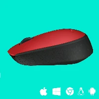 Logitech M171 Wireless Mouse, Ambidextrous, Optical, RF Wireless, 1000 DPI, Red