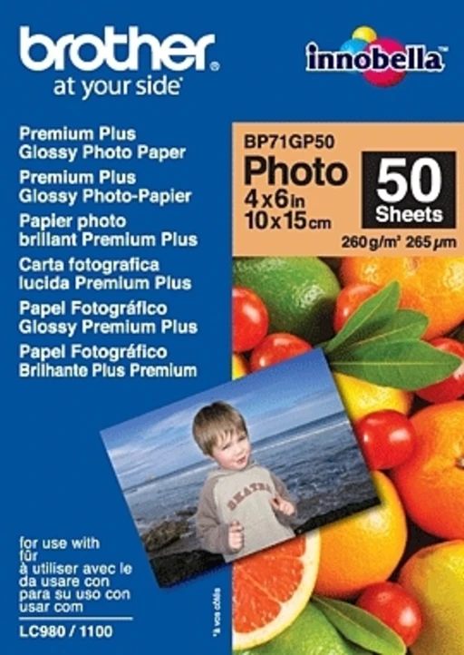 Brother BP71GP50 Premium Glossy Photo Paper, 260 g/m, White, 265 m, 50 sheets, 102 x 152 mm
