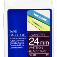 Brother Laminated tape 24mm, White on black, TZe, Thermal transfer, Brother, PT-7600, PT-2430PC, PT-2700, PT-2730, PT-9600, PT-9700PC, PT-9800PCN, 2.4 cm