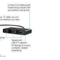 HP USB-C to USB-A Hub, USB 3.2 Gen 1 (3.1 Gen 1) Type-C, USB 3.2 Gen 1 (3.1 Gen 1) Type-A, Black, HP ZBook Studio G4 MWS HP ZBook 15 G4 HP ZBook 17 G4 HP ZBook 15u G4 HP ProBook x360 11 G1 EE HP..., Home, 36.5 g