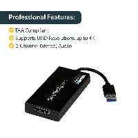 StarTech.com USB 3.0 to HDMI Adapter - 4K 30Hz Ultra HD - DisplayLink Certified - USB Type-A to HDMI Display Adapter Converter for Monitor - External Video & Graphics Card - Mac & Windows, 3.2 Gen 1 (3.1 Gen 1), USB Type-A, HDMI output, 3840 x 2160 pixels