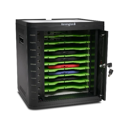 Kensington Charge & Sync Cabinet, Universal Tablet  Black, Portable device management cabinet, Black, Floor, Table, 9 shelves, Tablet, USB