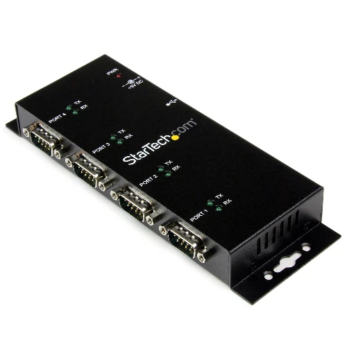 StarTech.com 4 Port USB to DB9 RS232 Serial Adapter Hub  Industrial DIN Rail and Wall Mountable, USB 2.0 Type-B, Serial, Black, Steel, Activity, USB
