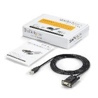 StarTech.com USB to Serial RS232 Adapter - DB9 Serial DCE Adapter Cable with FTDI - Null Modem - USB 1.1 / 2.0 - Bus-Powered, Black, 1.7 m, USB Type-A, DB-9, Male, Female