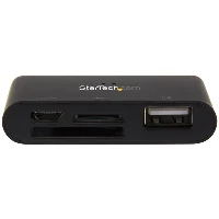 StarTech.com On-the-Go USB card reader for mobile devices - supports SD & Micro SD cards, MicroSD (TransFlash), MiniSD, MMC, SD, Black, 480 Mbit/s, Plastic, Activity, 64 GB