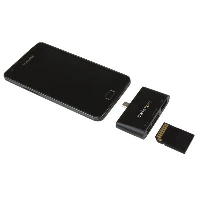 StarTech.com On-the-Go USB card reader for mobile devices - supports SD & Micro SD cards, MicroSD (TransFlash), MiniSD, MMC, SD, Black, 480 Mbit/s, Plastic, Activity, 64 GB