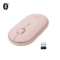 Logitech Pebble M350 Wireless Mouse, Ambidextrous, Optical, RF Wireless + Bluetooth, 1000 DPI, Pink