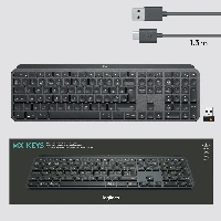Logitech MX Keys, Full-size (100%), RF Wireless + Bluetooth, QWERTZ, Graphite