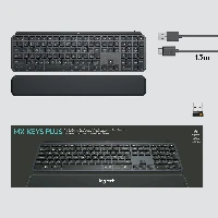 Logitech MX Keys Plus, Full-size (100%), RF Wireless + Bluetooth, QWERTY, Graphite