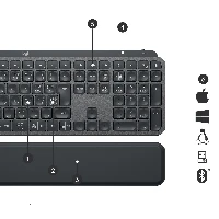 Logitech MX Keys Plus, Full-size (100%), RF Wireless + Bluetooth, QWERTY, Graphite