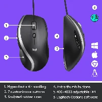 LogitechAdvancedCordedMouseM500s,Right-hand,Optical,USBType-A,4000DPI,Black