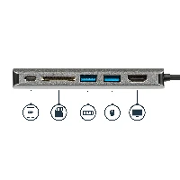 StarTech.com USB C Multiport Adapter, Portable USB-C Dock to 4K HDMI, 2-pt USB 3.0 Hub, SD/SDHC, GbE, 60W PD Pass-Through - USB Type-C/Thunderbolt 3 - REPLACED BY DKT30CHSDPD1, Wired, USB 3.2 Gen 1 (3.1 Gen 1) Type-C, 10,100,1000 Mbit/s, IEEE 802.3, IEEE 802.3ab, IEEE 802.3u, Black, Grey, MMC, SD