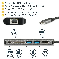 StarTech.com USB C Multiport Adapter, Portable USB-C Dock to 4K HDMI, 2-pt USB 3.0 Hub, SD/SDHC, GbE, 60W PD Pass-Through - USB Type-C/Thunderbolt 3 - REPLACED BY DKT30CHSDPD1, Wired, USB 3.2 Gen 1 (3.1 Gen 1) Type-C, 10,100,1000 Mbit/s, IEEE 802.3, IEEE 802.3ab, IEEE 802.3u, Black, Grey, MMC, SD