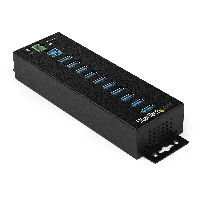 StarTech.com 10-Port USB 3.0 Hub with Power Adapter - Metal Industrial USB-A Hub with ESD & 350W Surge Protection - Din/Wall/Desk Mountable - High Speed USB 3.2 Gen 1 (5Gbps) Hub, USB 3.2 Gen 1 (3.1 Gen 1) Type-B, USB 3.2 Gen 1 (3.1 Gen 1) Type-A, 5000 Mbit/s, Black, Power, RoHS, REACH, CE, FCC, TAA