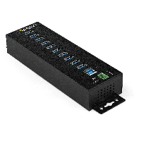 StarTech.com 10-Port USB 3.0 Hub with Power Adapter - Metal Industrial USB-A Hub with ESD & 350W Surge Protection - Din/Wall/Desk Mountable - High Speed USB 3.2 Gen 1 (5Gbps) Hub, USB 3.2 Gen 1 (3.1 Gen 1) Type-B, USB 3.2 Gen 1 (3.1 Gen 1) Type-A, 5000 Mbit/s, Black, Power, RoHS, REACH, CE, FCC, TAA