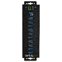 StarTech.com 10-Port USB 3.0 Hub with Power Adapter - Metal Industrial USB-A Hub with ESD & 350W Surge Protection - Din/Wall/Desk Mountable - High Speed USB 3.2 Gen 1 (5Gbps) Hub, USB 3.2 Gen 1 (3.1 Gen 1) Type-B, USB 3.2 Gen 1 (3.1 Gen 1) Type-A, 5000 Mbit/s, Black, Power, RoHS, REACH, CE, FCC, TAA