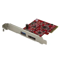 StarTech.com 2-Port USB 3.1 (10Gbps) and eSATA PCIe Card - 1x USB-A and 1x eSATA, PCIe, eSATA, PCIe 3.0, Red, CE, FCC, TAA, REACH, ASMedia - ASM2142, ASMedia - ASM1351