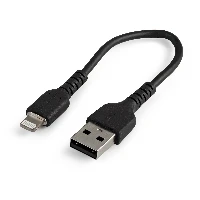 StarTech.com 6 inch (15cm) Durable Black USB-A to Lightning Cable - Heavy Duty Rugged Aramid Fiber USB Type A to Lightning Charger/Sync Power Cord - Apple MFi Certified iPad/iPhone 12, Black, USB A, Lightning, 0.15 m, Male, Male