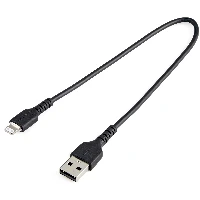 StarTech.com 12inch (30cm) Durable Black USB-A to Lightning Cable - Heavy Duty Rugged Aramid Fiber USB Type A to Lightning Charger/Sync Power Cord - Apple MFi Certified iPad/iPhone 12, Black, USB A, Lightning, 0.3 m, Male, Male