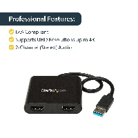 StarTech.com USB 3.0 to Dual HDMI Adapter - 1x 4K 30Hz & 1x 1080p - External Video & Graphics Card - USB Type-A to HDMI Dual Monitor Display Adapter - Supports Windows Only - Black, 3.2 Gen 1 (3.1 Gen 1), USB Type-A, HDMI output, 3840 x 2160 pixels