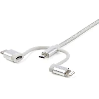 StarTech.com 1 m (3 f.t) USB Multi Charging Cable - USB to Micro-USB or USB-C or Lightning for iPhone / iPad / iPod / Android - Apple MFi Certified - 3 in 1 USB Charger - Braided, 1 m, USB A, Micro-USB B, USB 2.0, 480 Mbit/s, Silver
