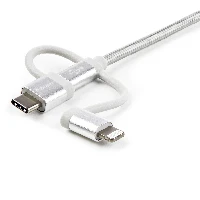 StarTech.com 1 m (3 f.t) USB Multi Charging Cable - USB to Micro-USB or USB-C or Lightning for iPhone / iPad / iPod / Android - Apple MFi Certified - 3 in 1 USB Charger - Braided, 1 m, USB A, Micro-USB B, USB 2.0, 480 Mbit/s, Silver