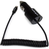 StarTech.com Dual-Port Car Charger with Lightning Cable and USB 2.0 Port - Black, Auto, Cigar lighter, 5 V, 0.3 m, Black