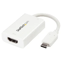 StarTech.com USB C to HDMI 2.0 Adapter with Power Delivery - 4K 60Hz USB Type-C to HDMI Display Video Converter - 60W PD Pass-Through Charging Port - Thunderbolt 3 Compatible - White, USB Type-C, HDMI output, 3840 x 2160 pixels