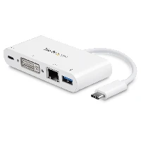 StarTech.com USB C Multiport Adapter - USB-C to DVI-D (Digital) Video Adapter with 60W Power Delivery Passthrough Charging, GbE, USB-A - Portable USB Type-C/Thunderbolt 3 Mini Laptop Dock, Wired, USB 3.2 Gen 1 (3.1 Gen 1) Type-C, USB Type-A, USB Type-C, 10,100,1000 Mbit/s, IEEE 802.3, IEEE 802.3ab, IEEE 802.3u, White