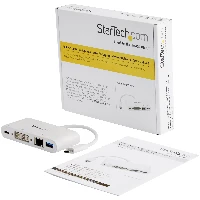 StarTech.com USB C Multiport Adapter - USB-C to DVI-D (Digital) Video Adapter with 60W Power Delivery Passthrough Charging, GbE, USB-A - Portable USB Type-C/Thunderbolt 3 Mini Laptop Dock, Wired, USB 3.2 Gen 1 (3.1 Gen 1) Type-C, USB Type-A, USB Type-C, 10,100,1000 Mbit/s, IEEE 802.3, IEEE 802.3ab, IEEE 802.3u, White